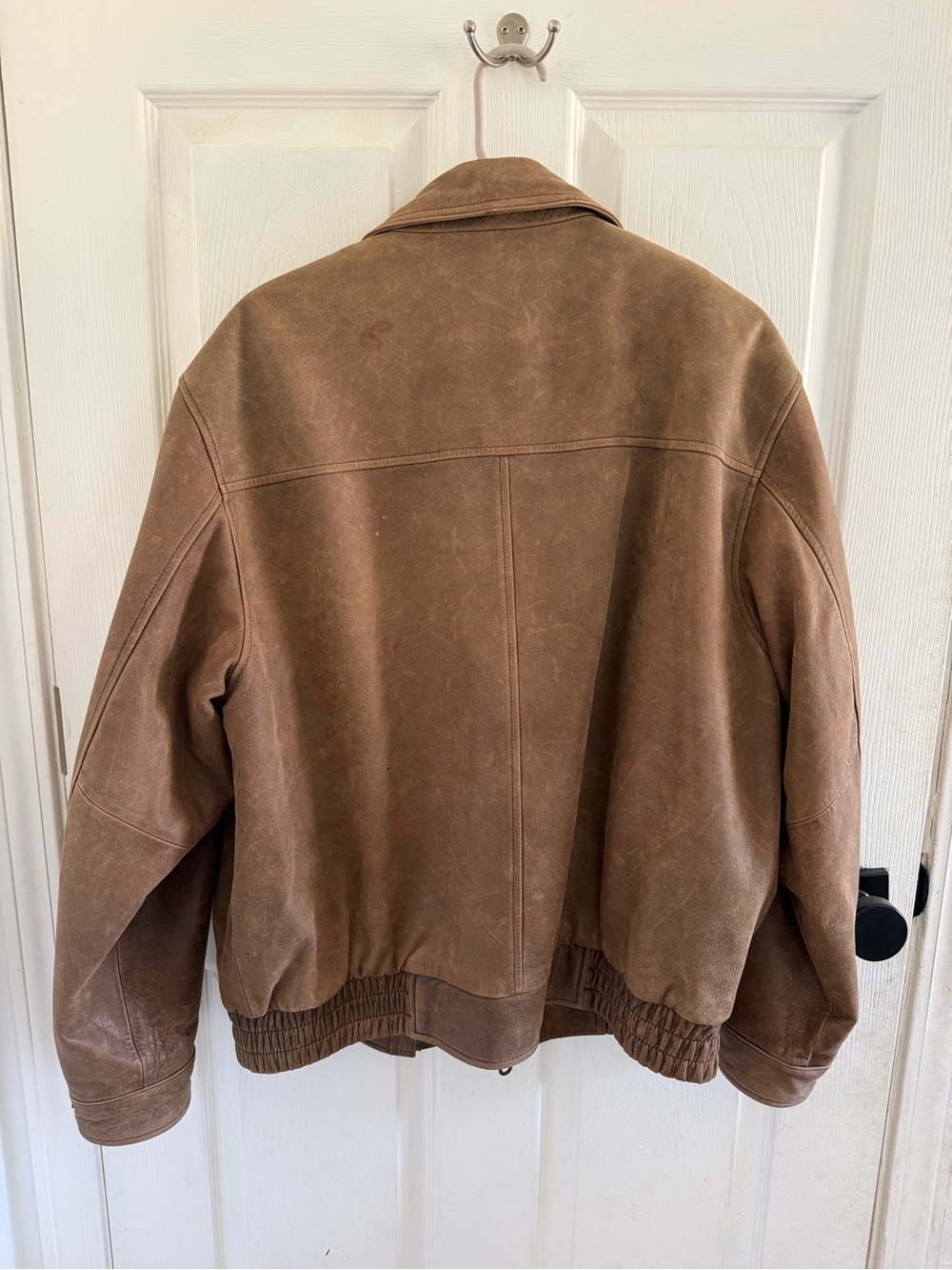 Roundtree & Yorke Genuine Leather Bomber Jacket Men’s L Brown Distressed Flight - Picture 3 of 7